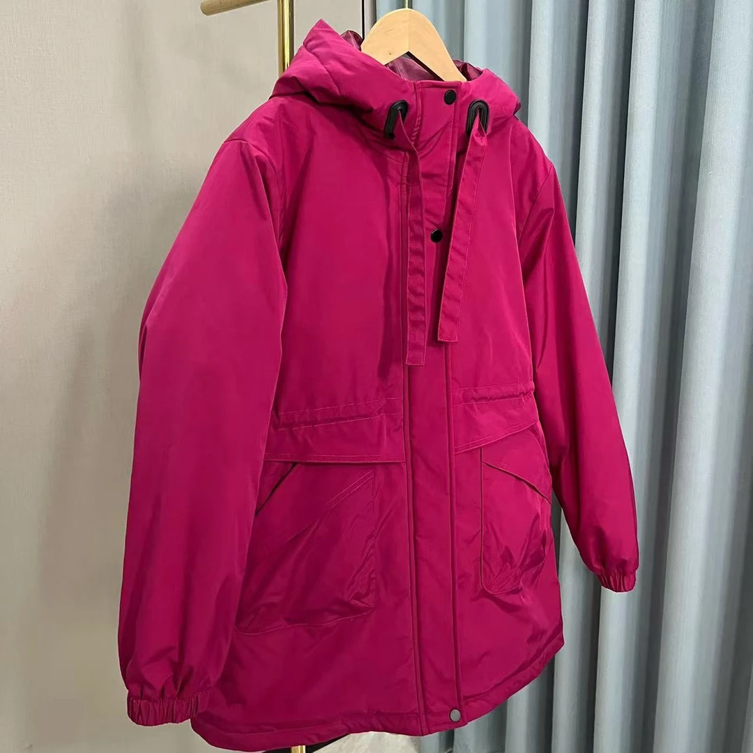 中长款加厚保暖带帽休闲时尚飘带拉链大口袋大码外套棉服