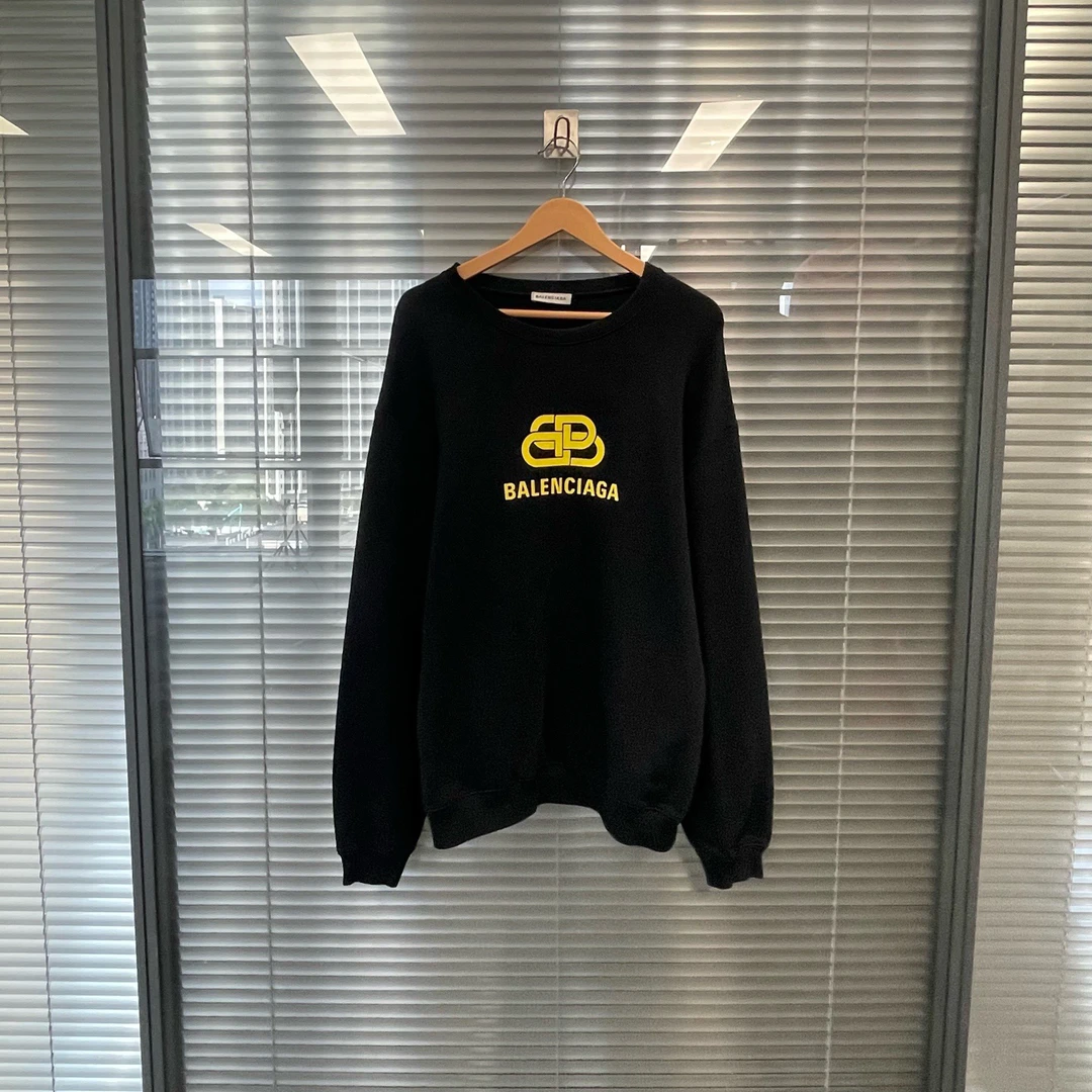 99新 Balenciaga/巴黎世家 黑黄锁扣字母印花logo卫衣s码#9953