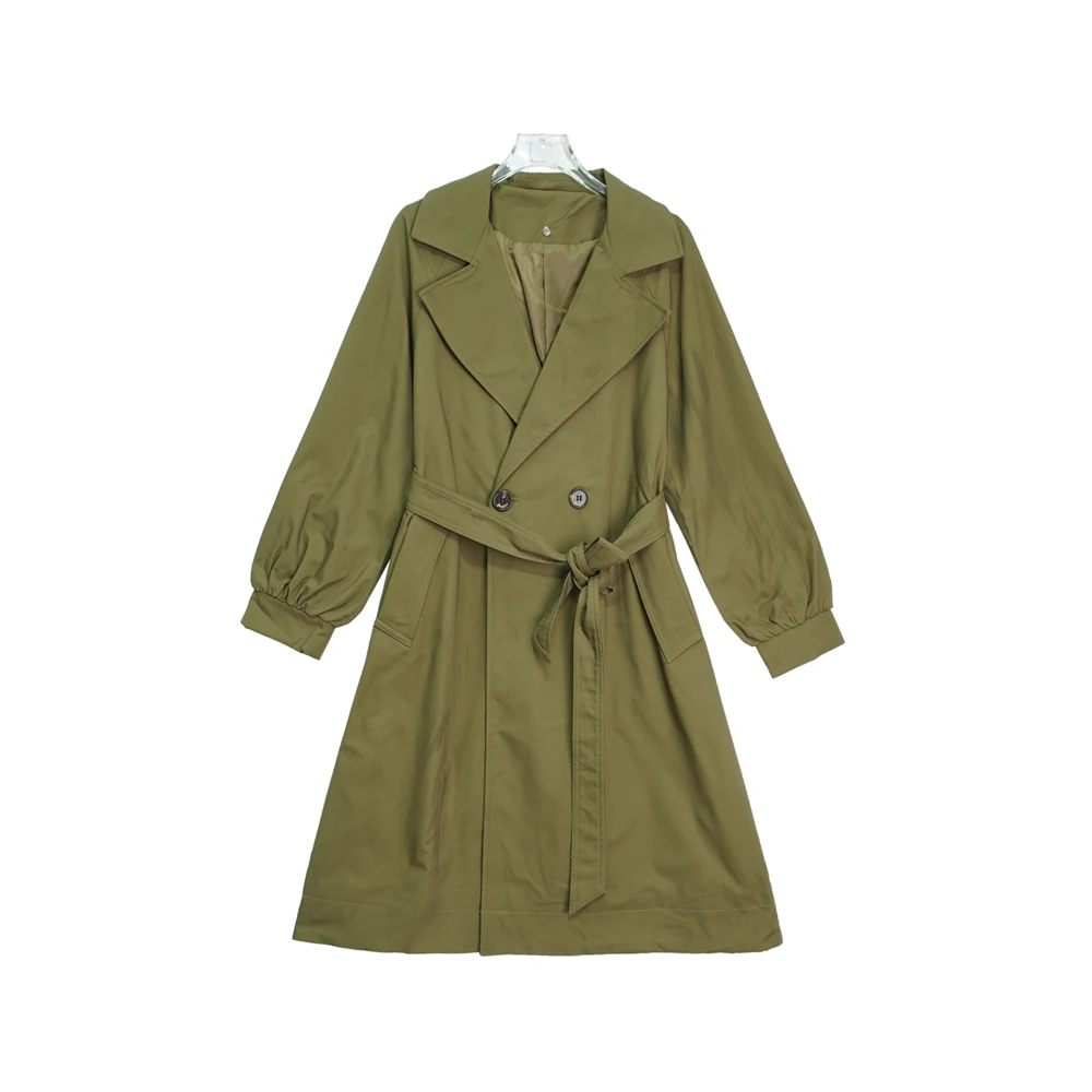 E9049时尚新款海军领双排扣军绿色中长款风衣