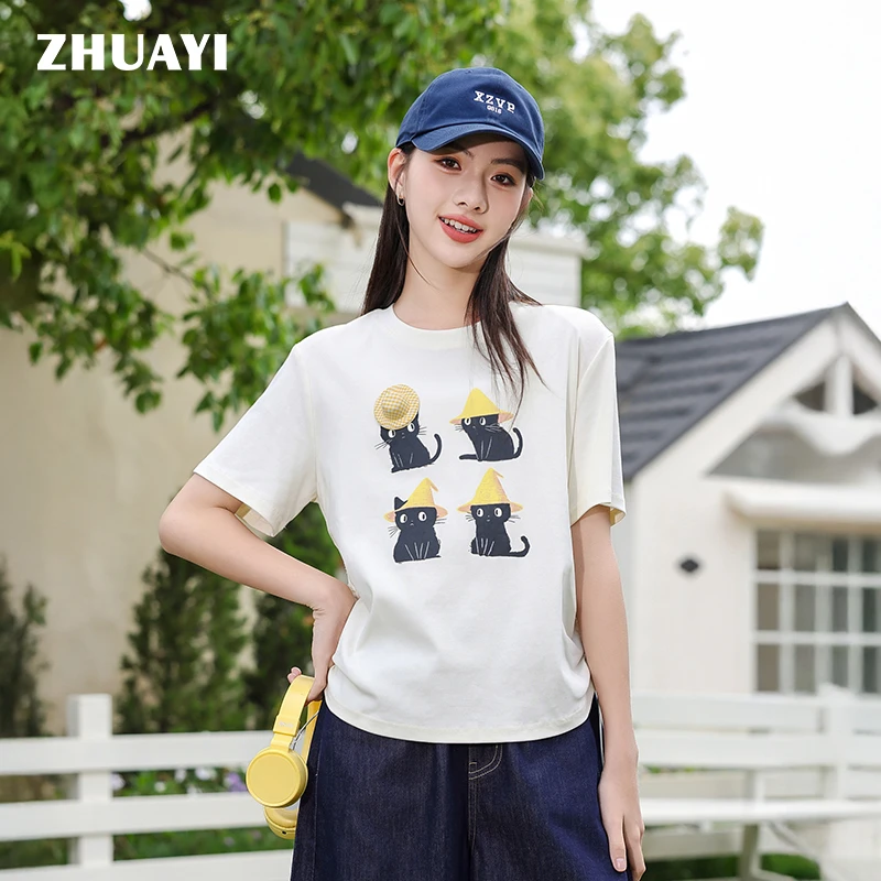 朱阿姨女大童T恤2025夏季薄款涂鸦短袖宽松洋气抽褶T恤设计感上衣