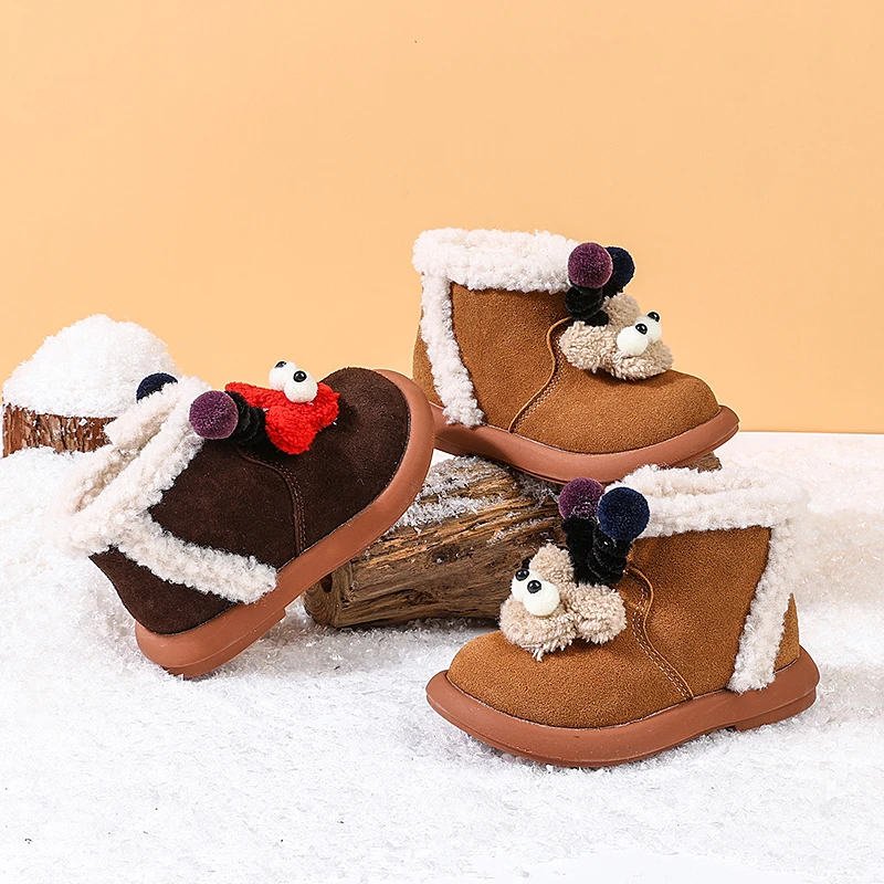 宝宝加绒短靴弹簧仔可爱冬上新软底豆豆鞋儿童棉鞋616