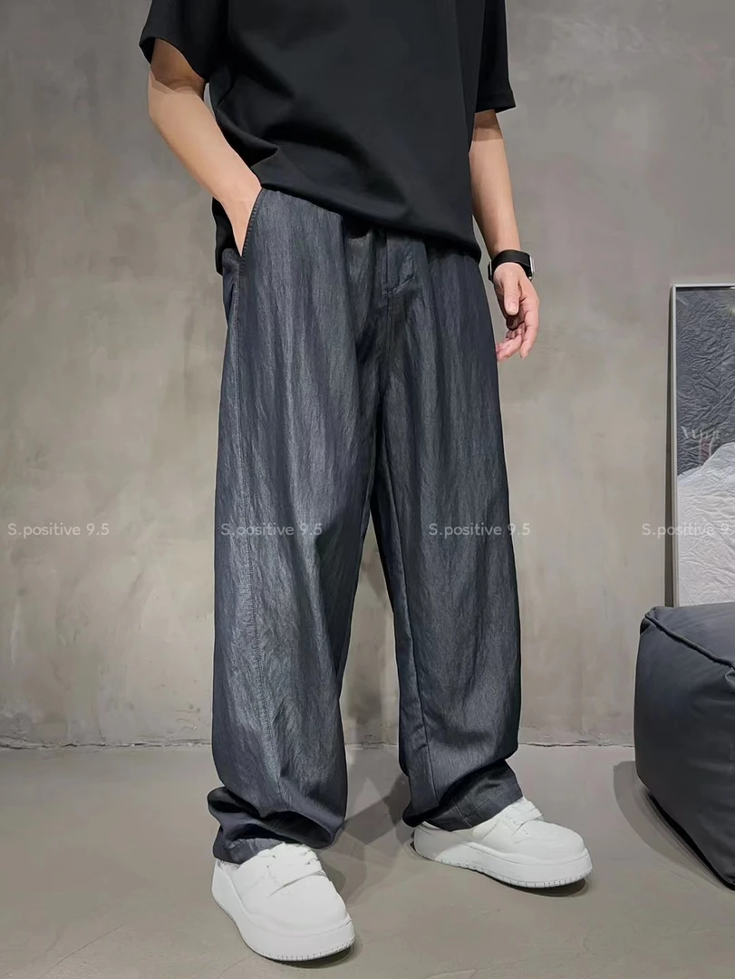 「丝光」25夏季新品缎面 廓形感A字收褶休闲裤男垂感宽松阔腿弯刀裤