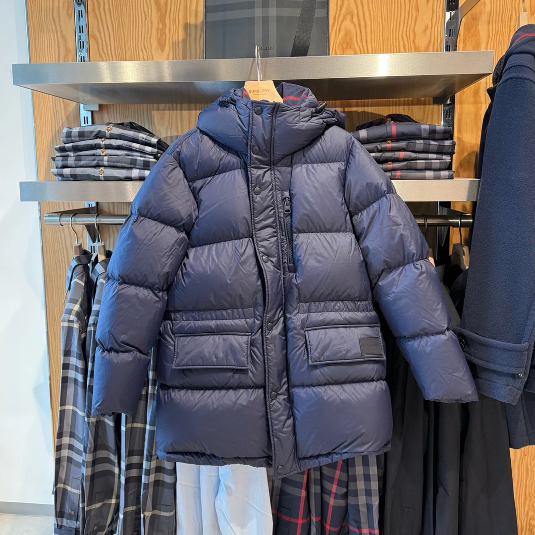未使用 BURBERRY/博柏利 蓝色连帽长款鸭绒羽绒服 8105224