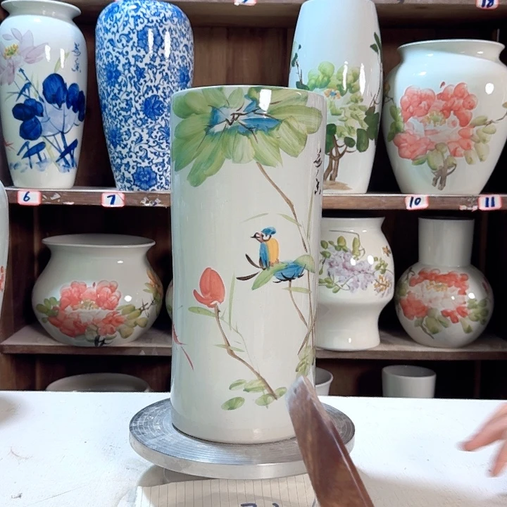 瓶直筒荷花鸟新款新款陶瓷
