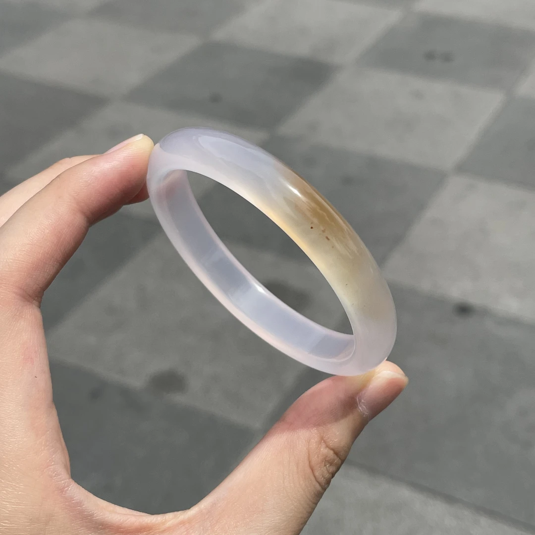 圈口56+正圈浅紫底飘橘色糖飘纹飘沙-玛瑙