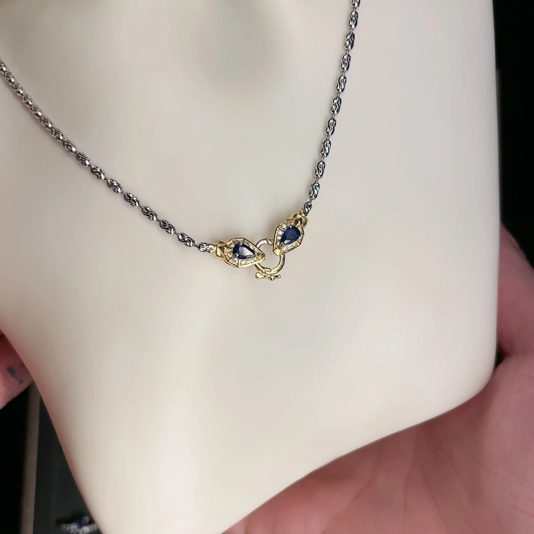 蓝宝石项链银S925镶嵌