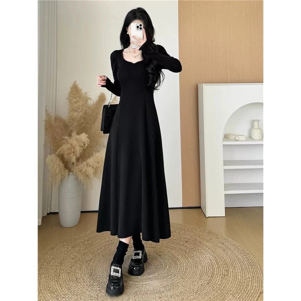 【421-490】大码女装2025秋冬新款半高领针织连衣裙胖mm长款毛衣裙