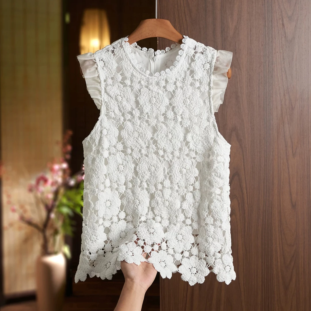 D31563南油爆款气质显瘦蕾丝镂空无袖背心