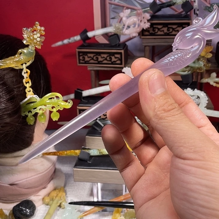 岫玉玉雕发簪未镶嵌磕****都