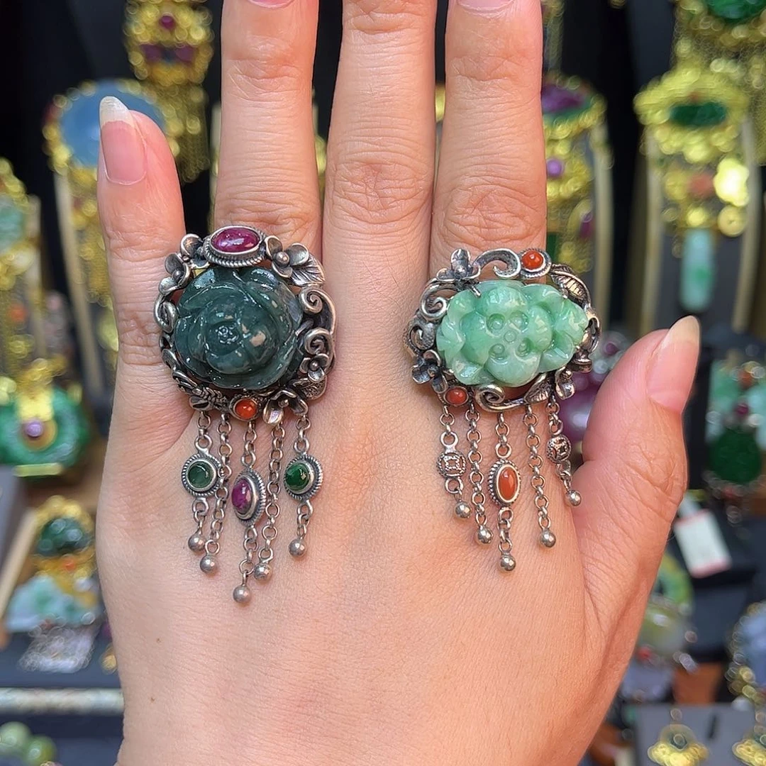 翡翠戒指银S925镶嵌任选一个