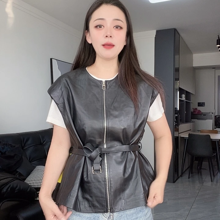 绵羊皮植鞣皮马甲腰带130斤