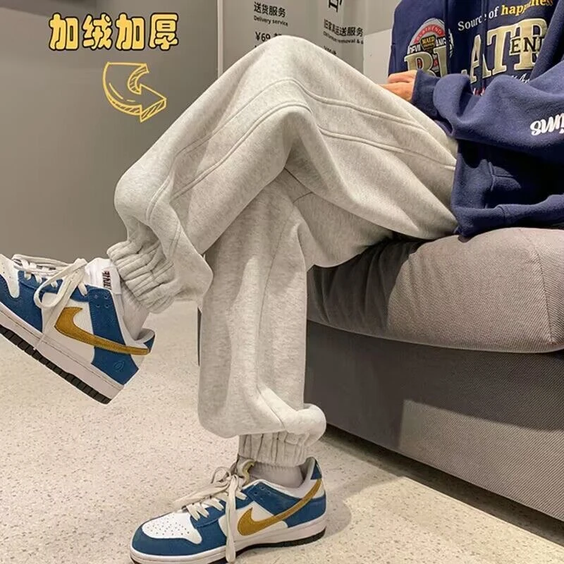 冬季男潮牌秋冬季美式vibe风加绒加厚休闲裤子宽松运动裤束脚男士