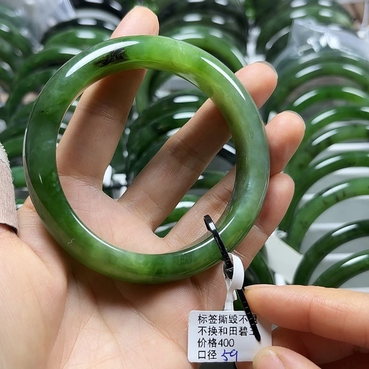 和田玉（碧玉）未镶嵌手镯正圈59有瑕