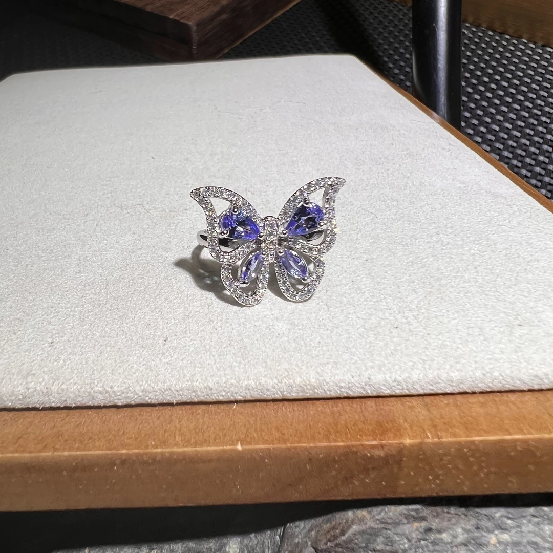 S925银坦桑石蝴蝶戒指1.4ct多样性发其一 KT24032849