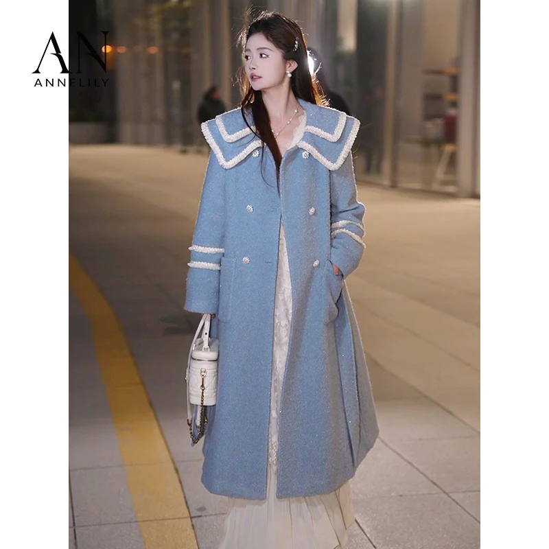 ANNELILY【白意】冬季气质轻奢百搭长款羽绒服外套AW2412091