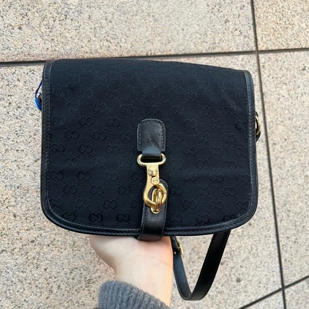 95新 GUCCI/古驰 Gucci黑花单肩斜挎包