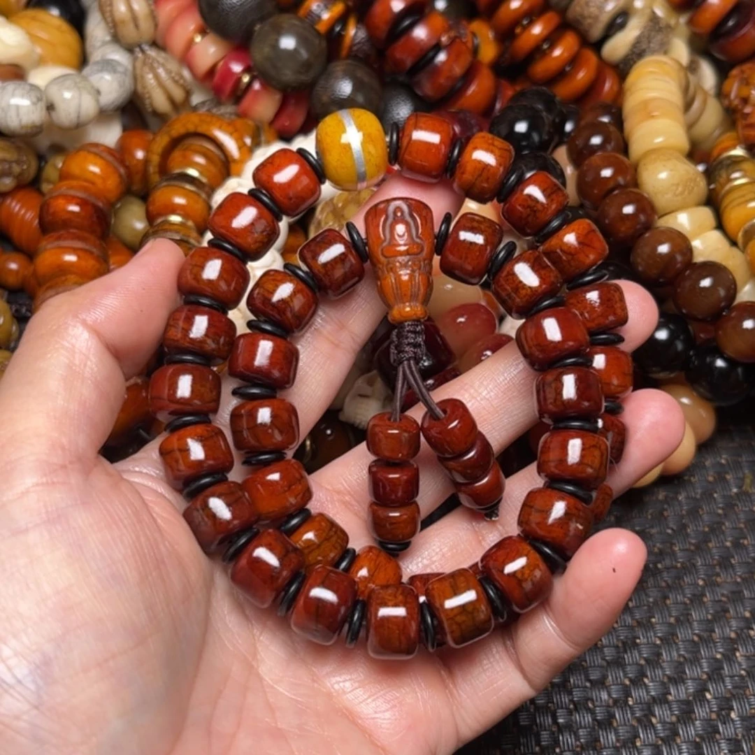 【闪购商品】牛骨手串/手链牛骨红双圈男款12×9×36颗