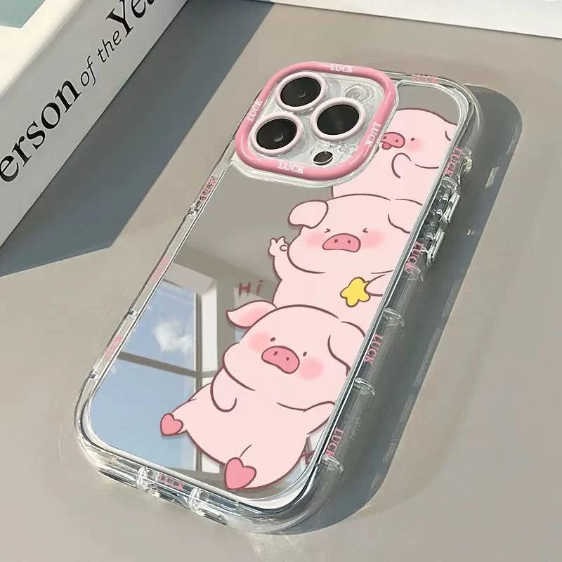 潮牌新款三只小猪泡芙镜面手机壳创意可爱卡通ins个性防摔