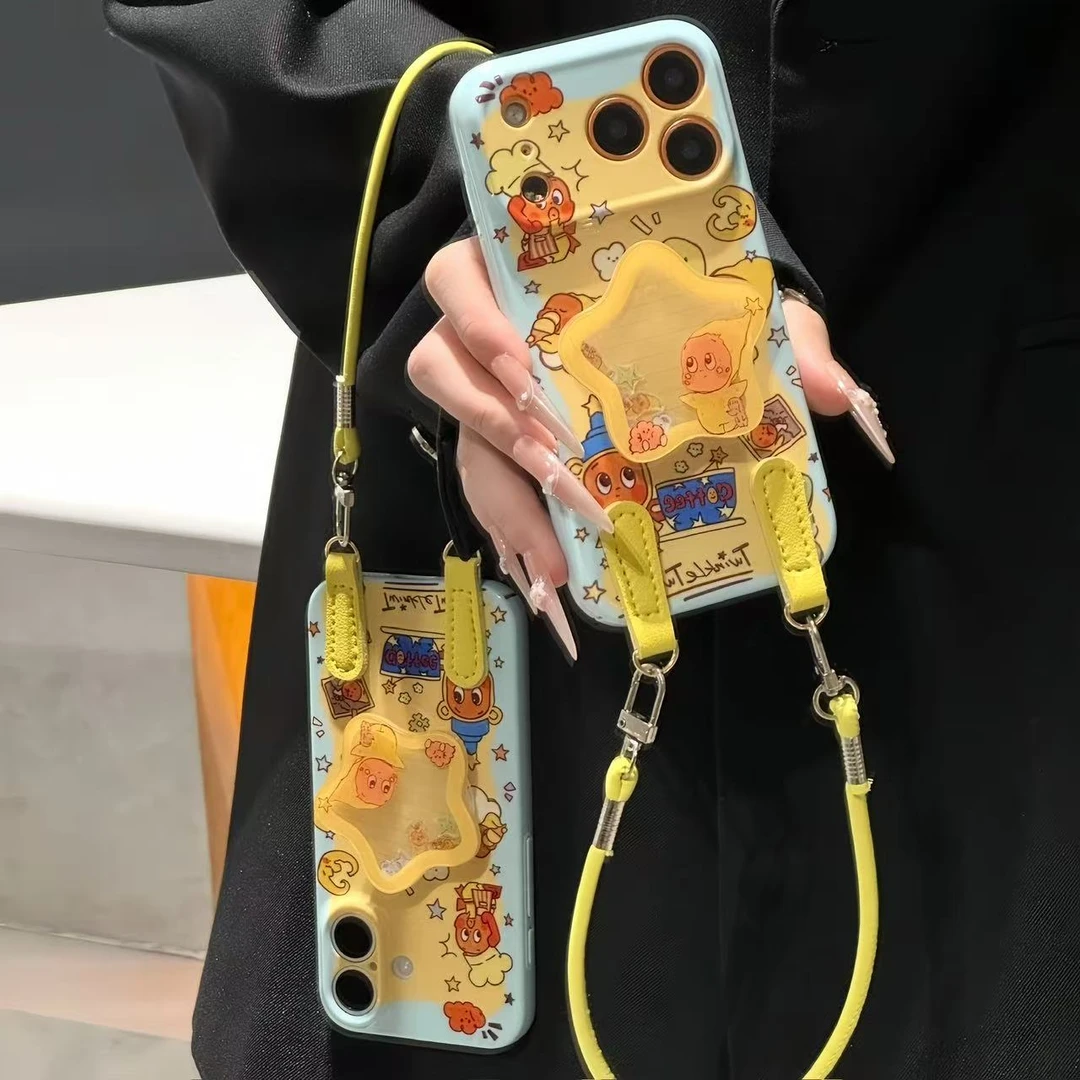 奶黄星星人摇摇乐支架适用苹果17手机壳15华为vivo小米14oppo挂绳