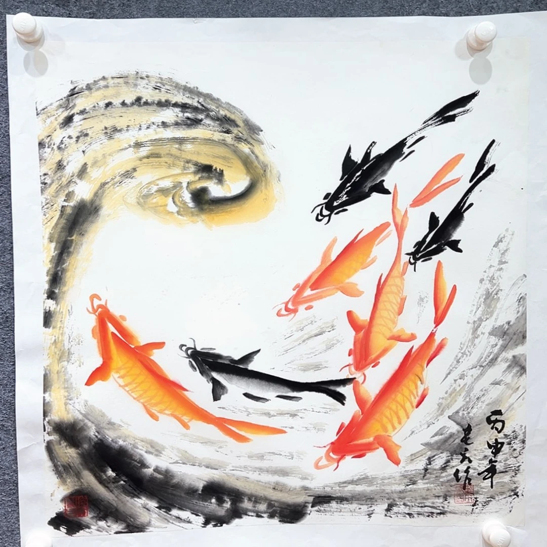 国画知鱼之乐纯手绘画
