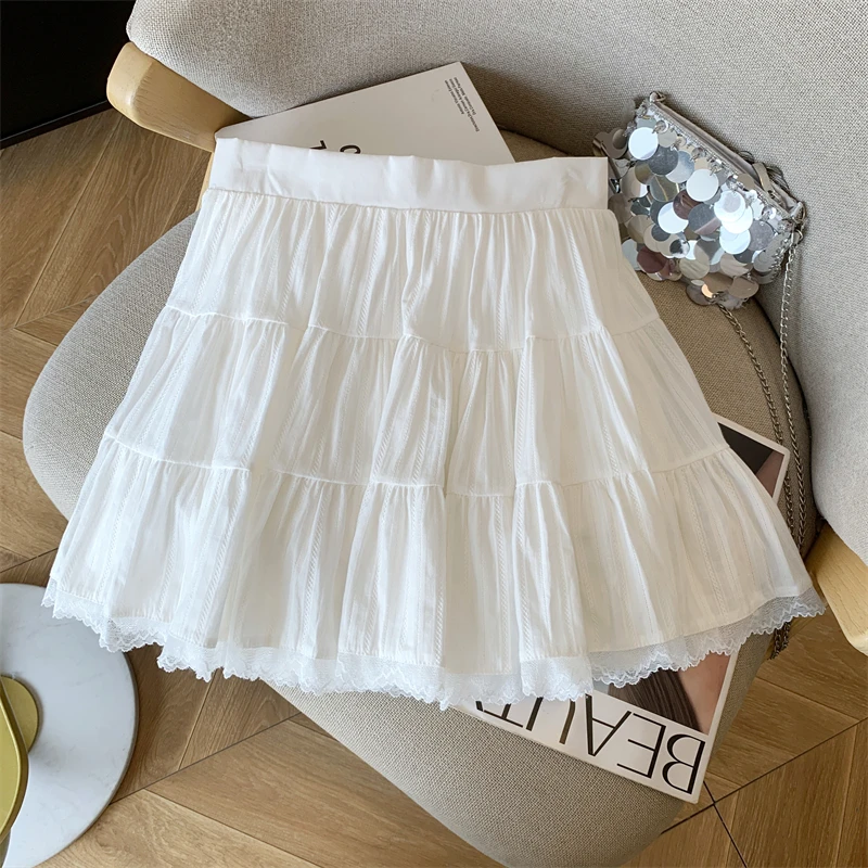 女大童公主裙白色蕾丝蛋糕裙2025新款夏装半身裙子少女孩蓬蓬短裙