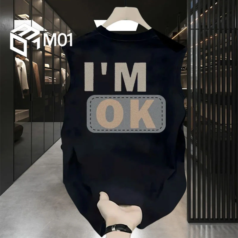 M01美式潮流痞帅无袖纯棉背心T恤男新款夏季休闲坎肩运动健身上衣