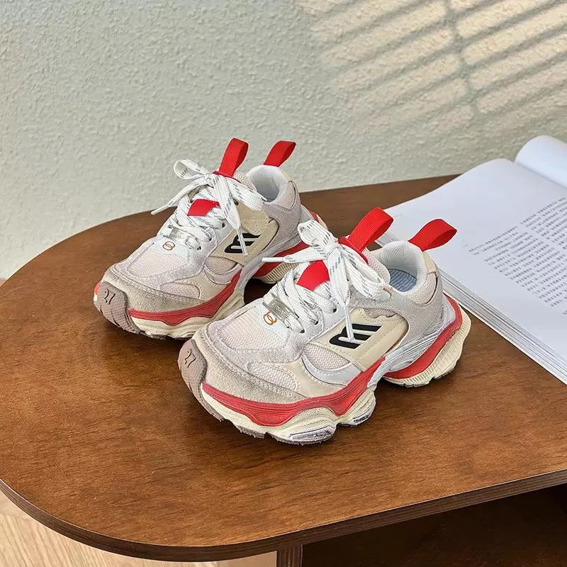 男童网面鞋子2025春季巴黎家新款脏脏鞋儿童运动鞋女童做旧老爹鞋