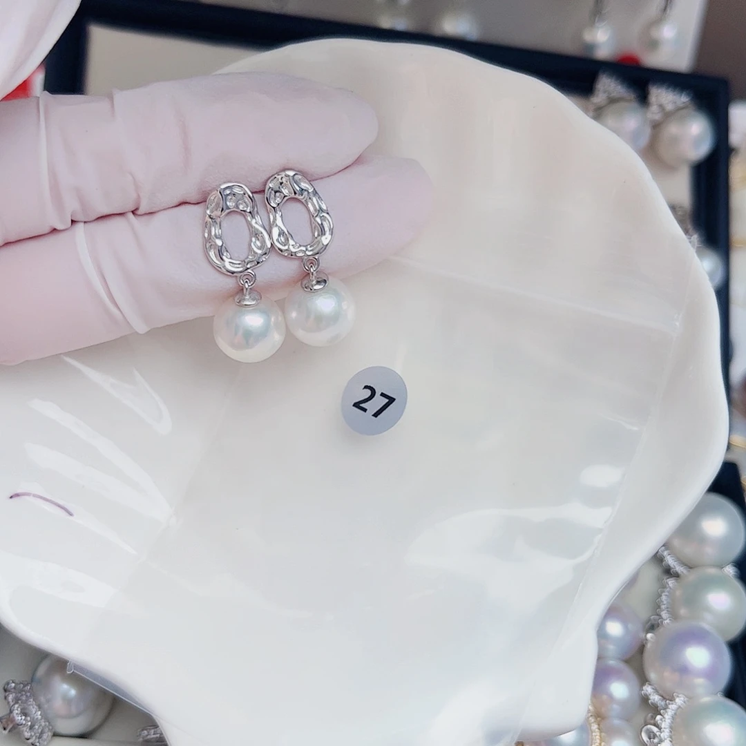 银S925镶嵌淡水珍珠耳饰