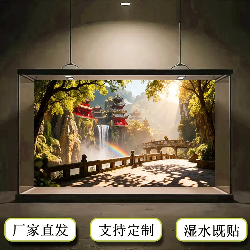 高清防水3D鱼缸背景纸背景画自然造景鱼缸背景