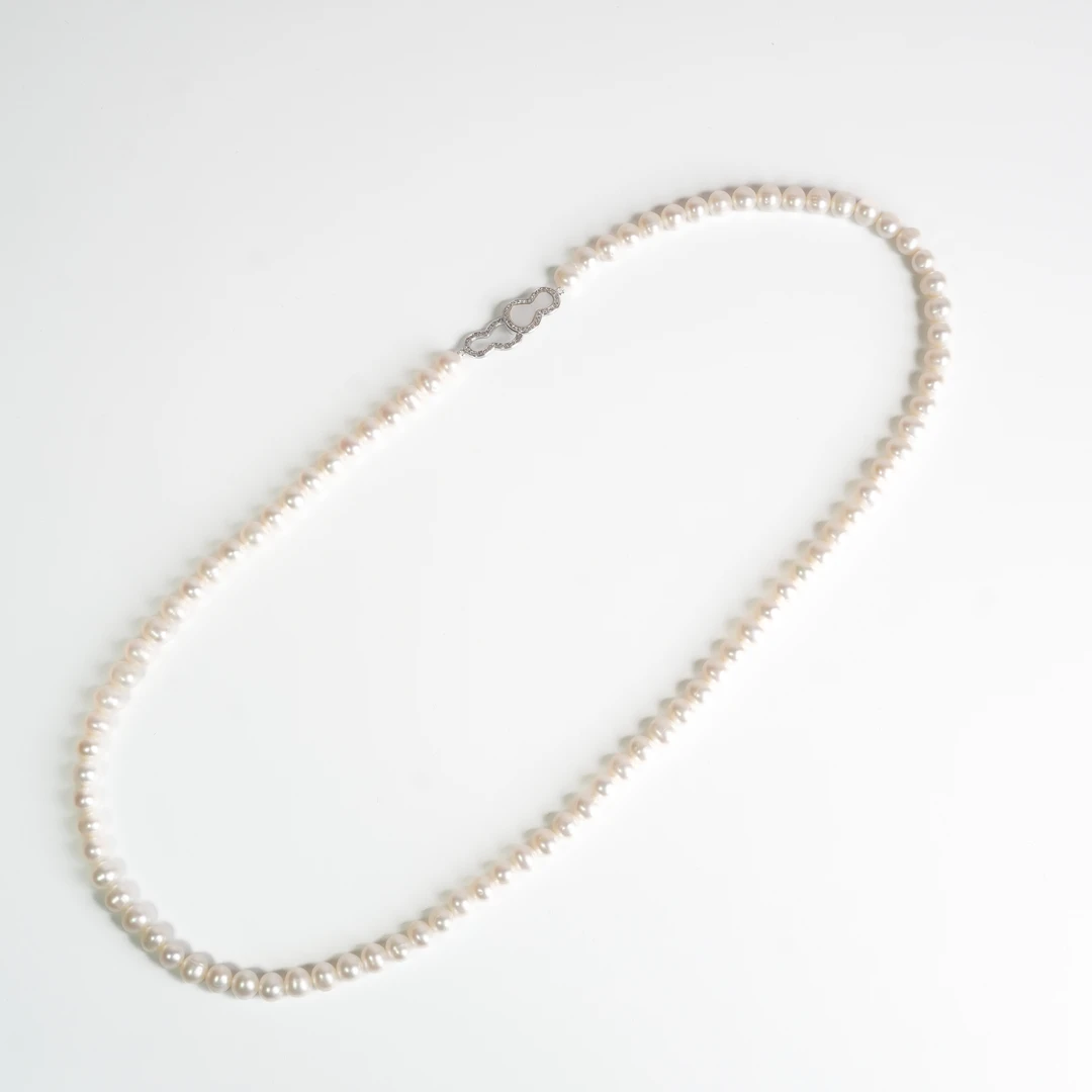 【大D】“双福禄”/淡水白珠强光长款百搭毛衣链/7-8MM