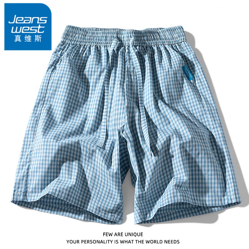 真维斯100%纯棉潮流格子短裤男士夏季薄款透气裤子夏天休闲五分裤