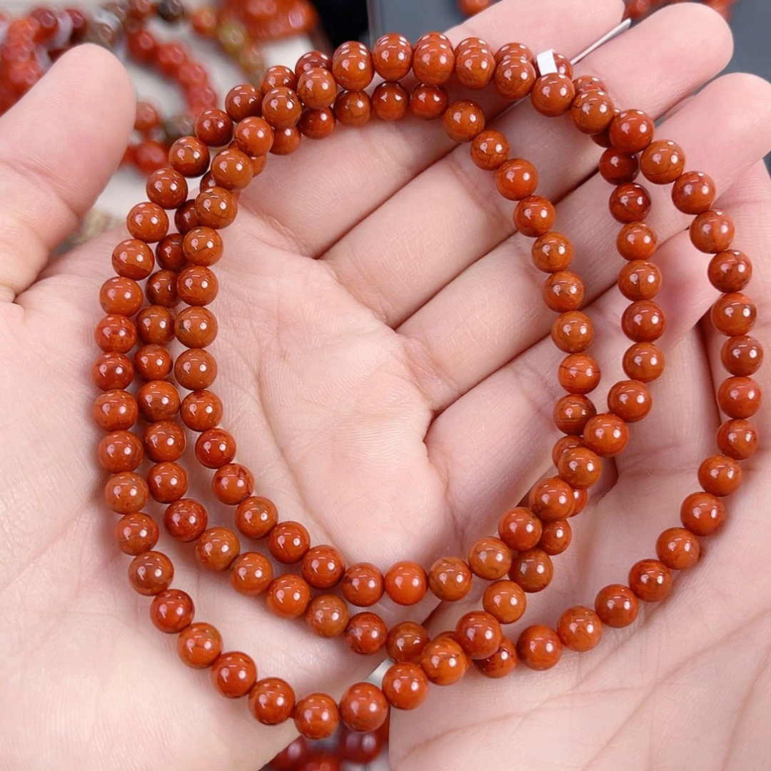 南红玛瑙未镶嵌瓦西柿子红火焰满肉多圈5mm