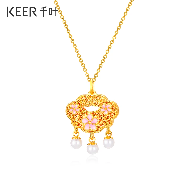 千叶珠宝足金烧青淡水珠吊坠 绚丽典雅韵味颈饰计价39900038339