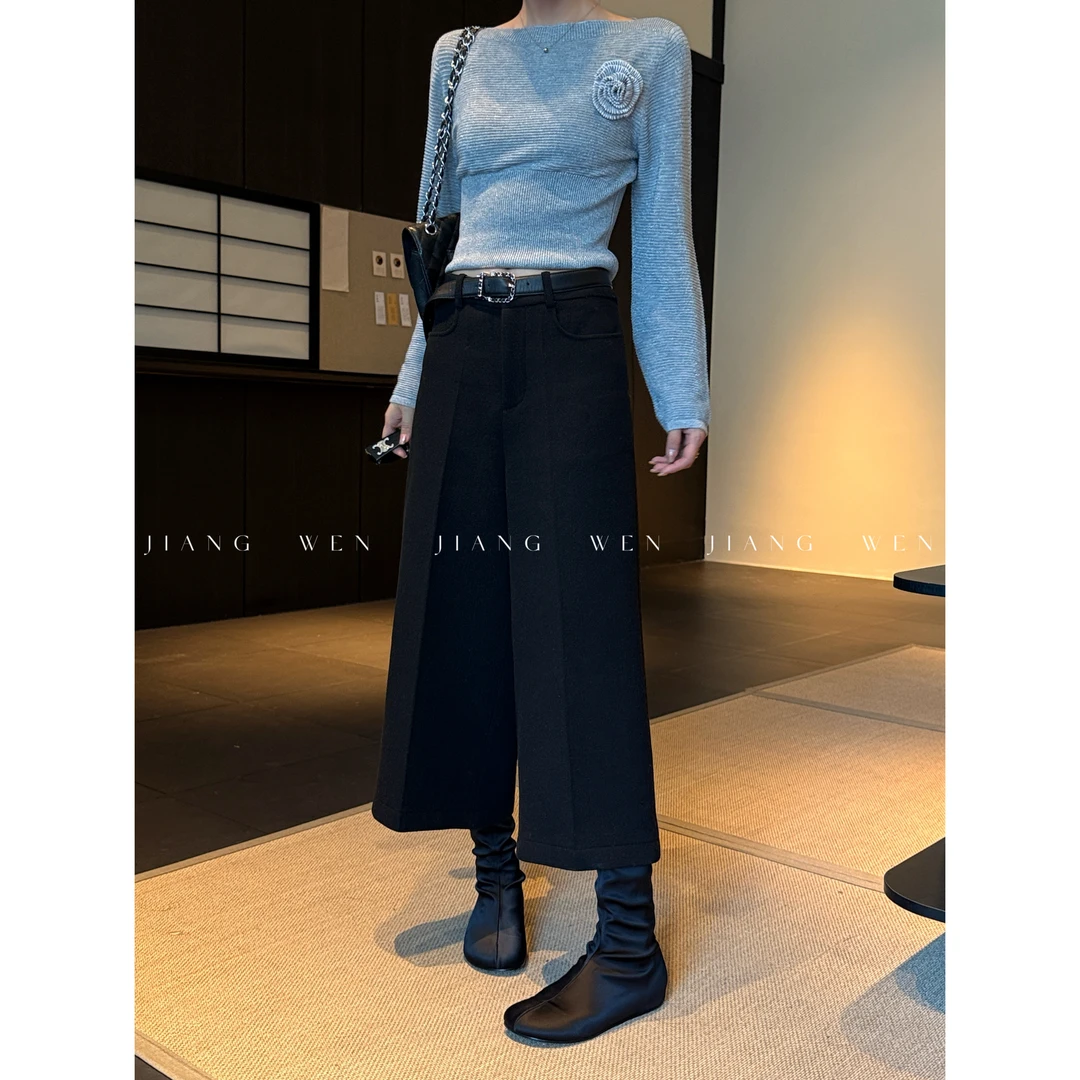 【羊毛九分裤】“羊毛”高腰双线显瘦百搭显高时尚直筒针织八分裤