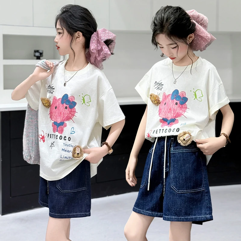 女童短袖套装夏装2025新款洋气儿童装夏季薄款T恤女孩夏款两件套