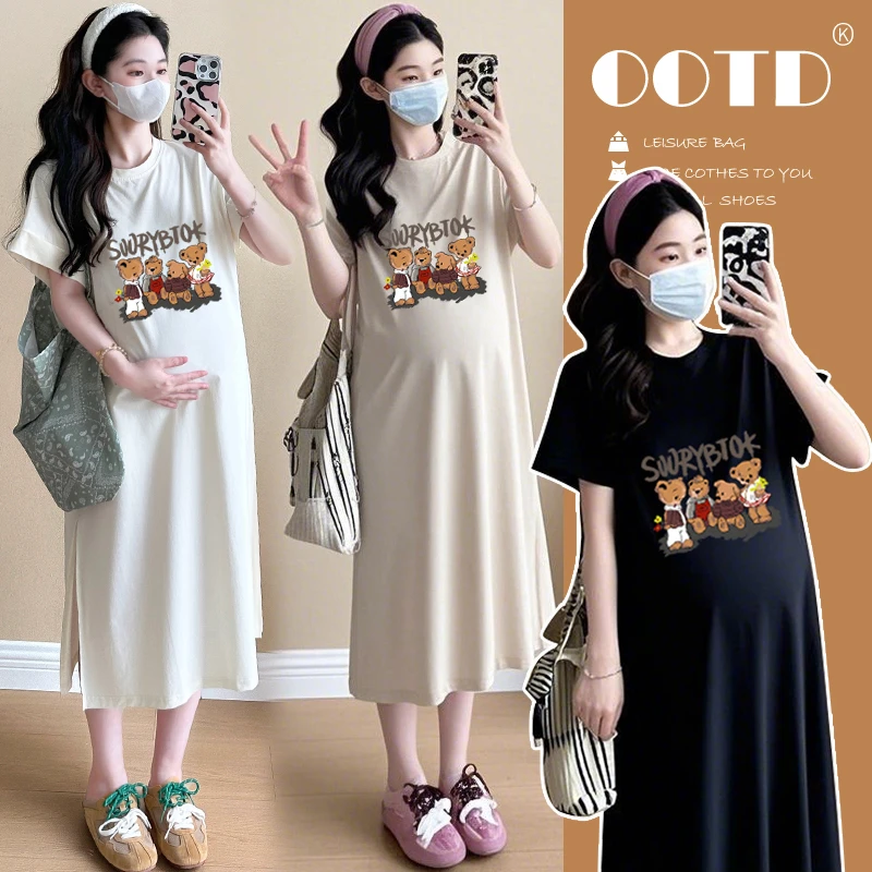 2025洋气孕妇装夏季连衣裙短袖上衣宽松休闲中长款百搭款时尚