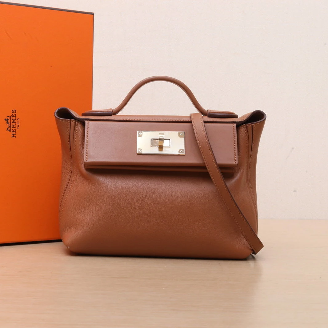 95新 Hermes/爱马仕 花花 2424包 Mini 金棕色 EC皮/Swift皮 U刻