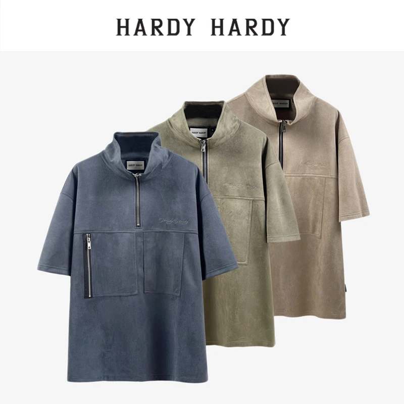 HARDY HARDY 夏季新款宽松翻领拉链短袖T恤男女同款半袖上衣
