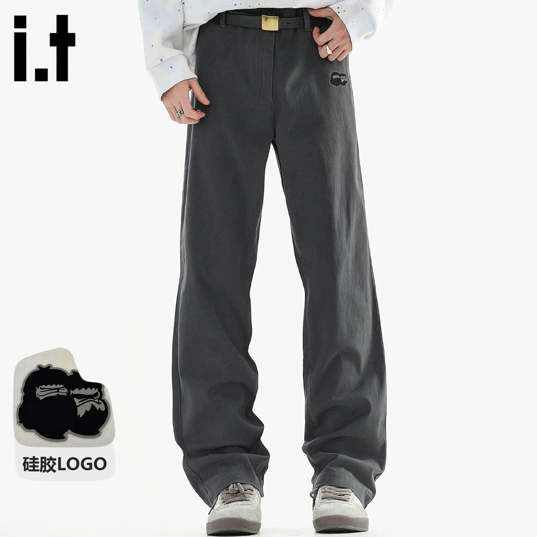 it FINGERCROXX潮牌休闲裤男2025秋季美式猿人头硅胶logo直筒裤子