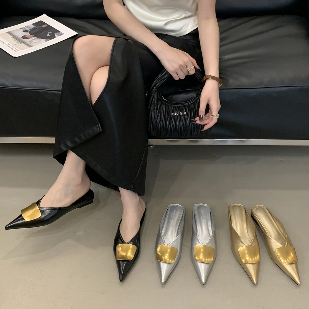 法式气质名媛包头拖鞋低跟凉拖鞋2025夏季新款粗跟半拖鞋女夏外穿