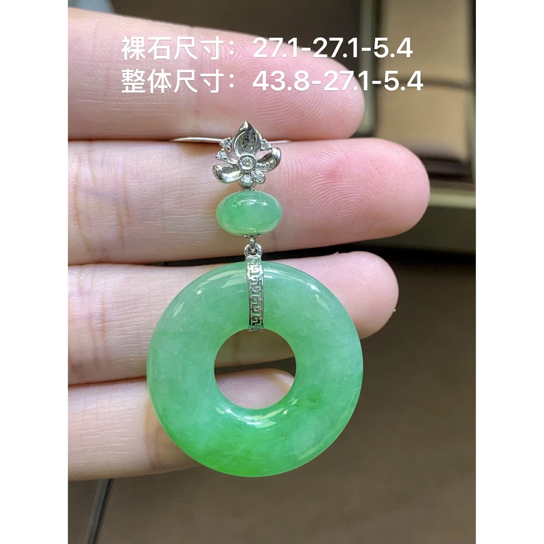 满绿甜甜圈吊坠 天然翡翠A货AX/4.11绿色双圈时尚镶嵌高冰妈妈