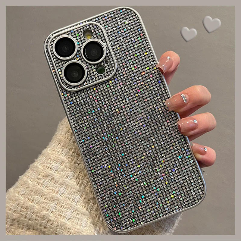 闪钻灰色适用苹果16手机壳iphone15pro皮纹套14高级13必备配件max