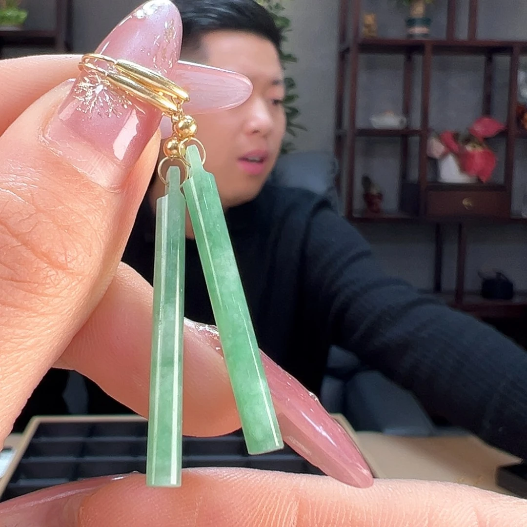 翡翠耳饰18K金镶嵌耳环3