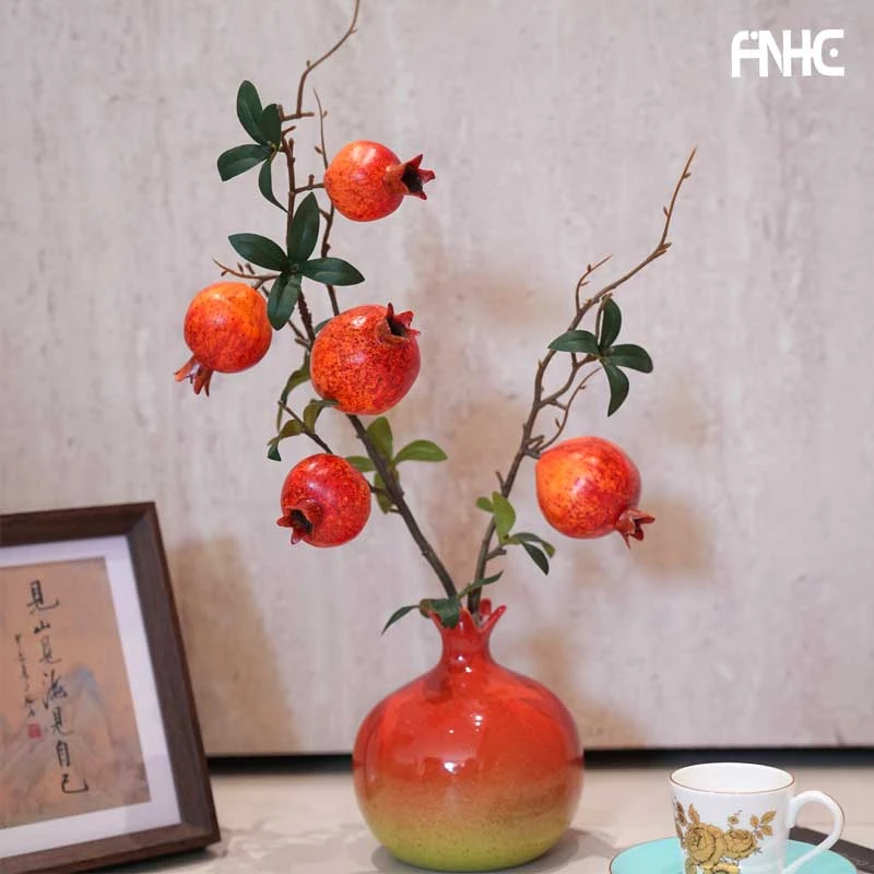 仿真花假花摆设石榴花摆件柿子果树枝干花客厅玄关餐桌花艺装饰花