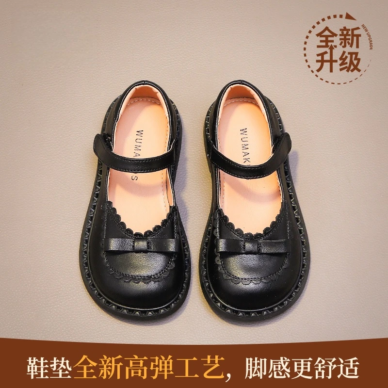 518167女童鞋子2025新款春夏季女孩真皮黑色校园小皮鞋