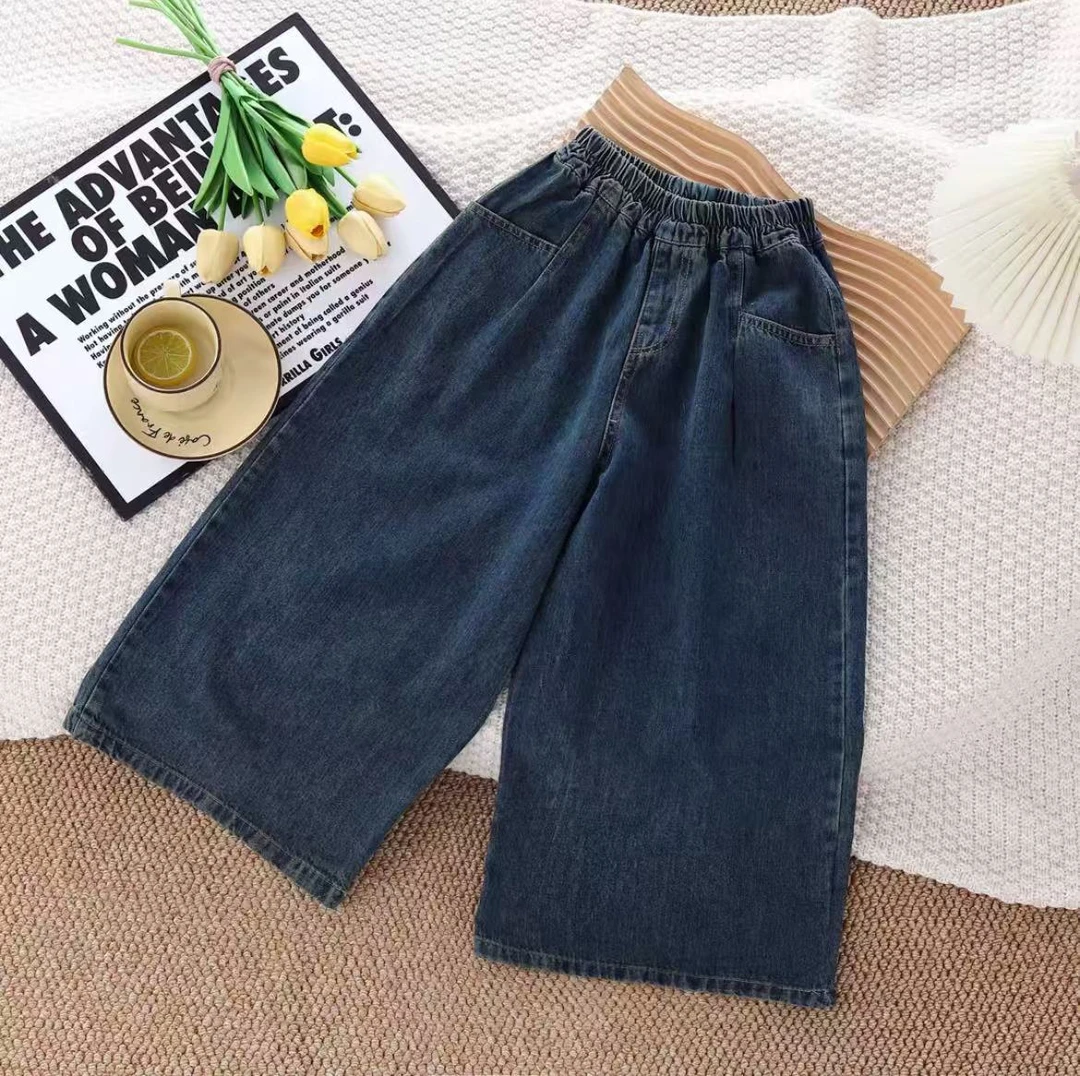女童直筒牛仔裤秋装2025新款韩版时髦儿童蓝色阔腿长裤春秋季裤子