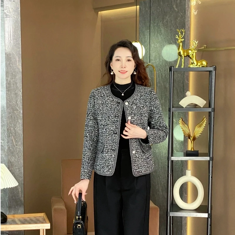 小香风外套春秋款时尚洋气短外套气质减龄百搭上衣千鸟格粗花呢女