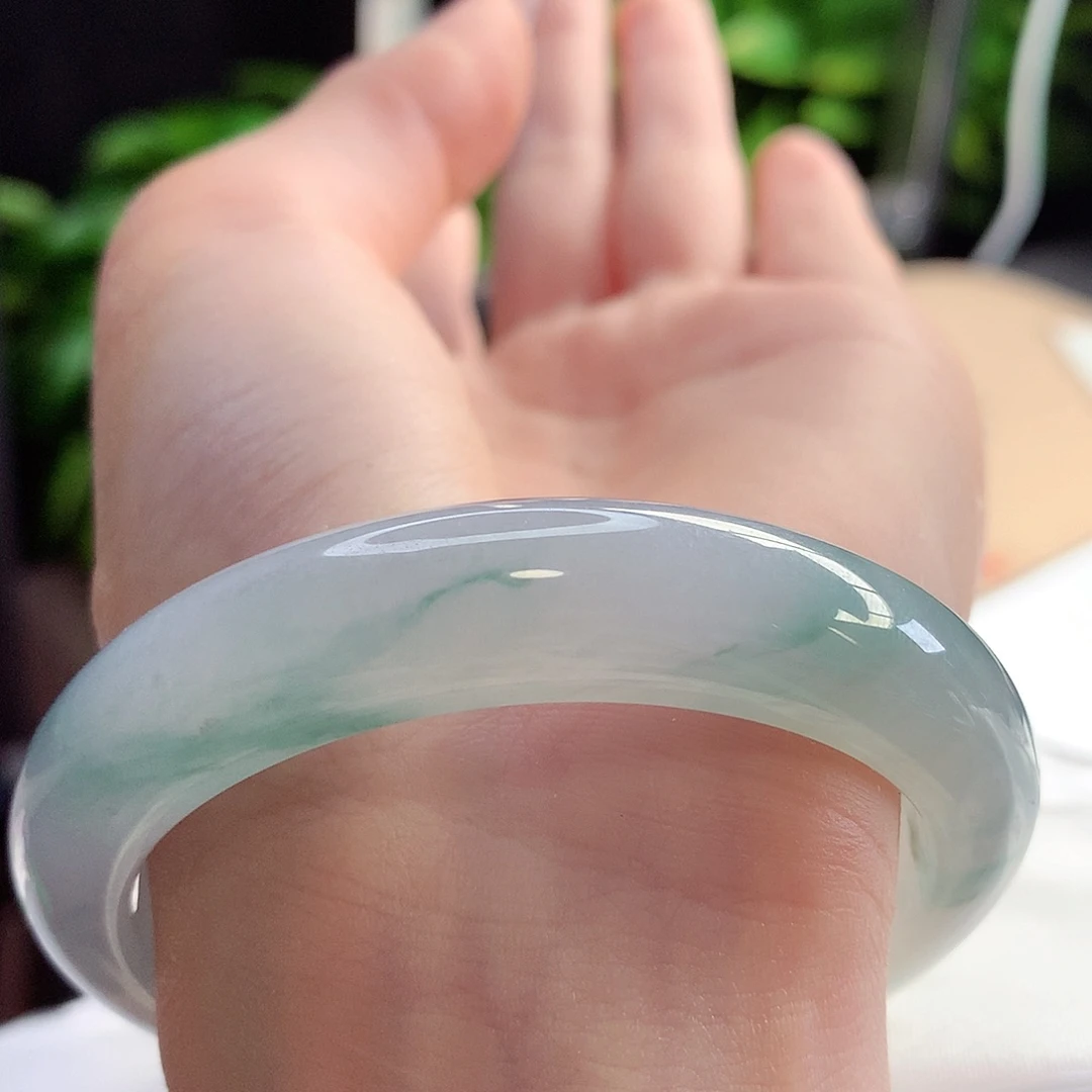 未镶嵌手镯翡翠天然A货翡翠54-55环山绕水冰飘蓝花21号