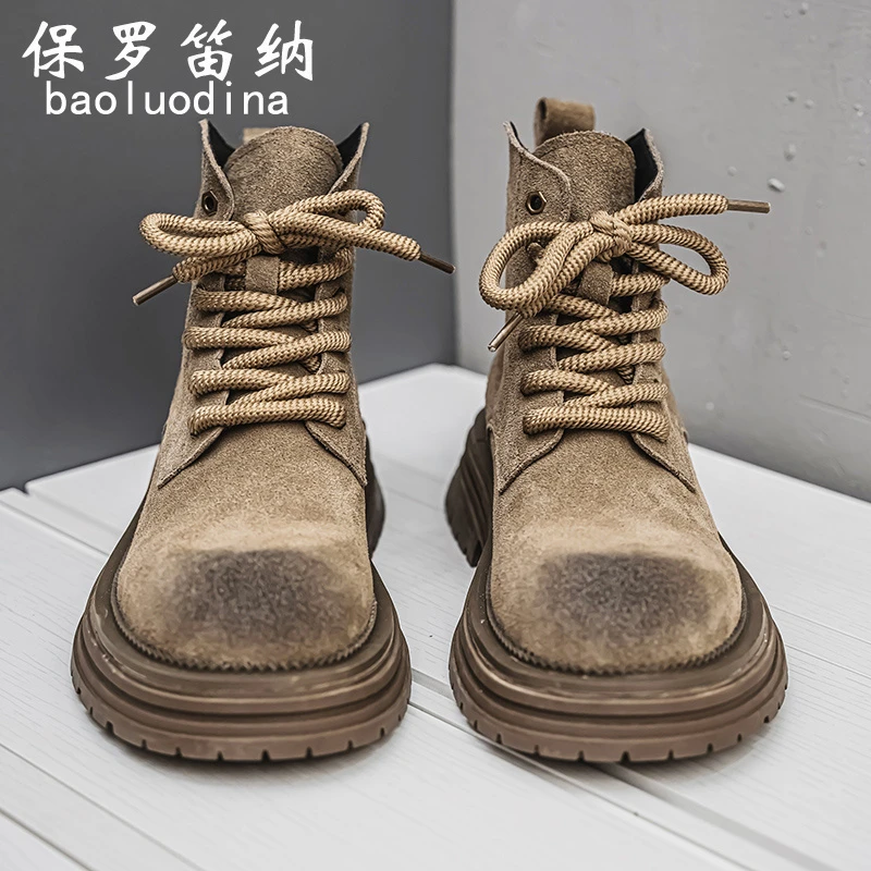 保罗笛纳马丁靴冬季高帮英伦复古踢不烂大黄靴皮面防水增高工装靴