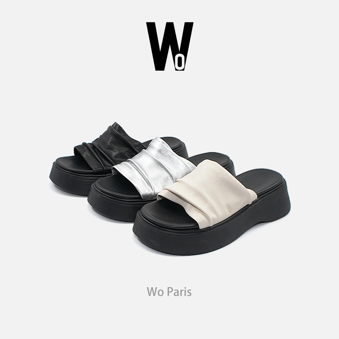 【度假仙女风】厚底褶皱外穿沙滩拖鞋189